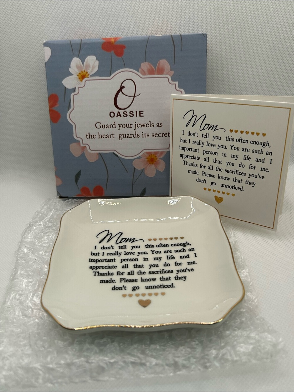 OASSIE Mom Porcelain Trinket Dish Jewelry Tray Gift Box & Card New